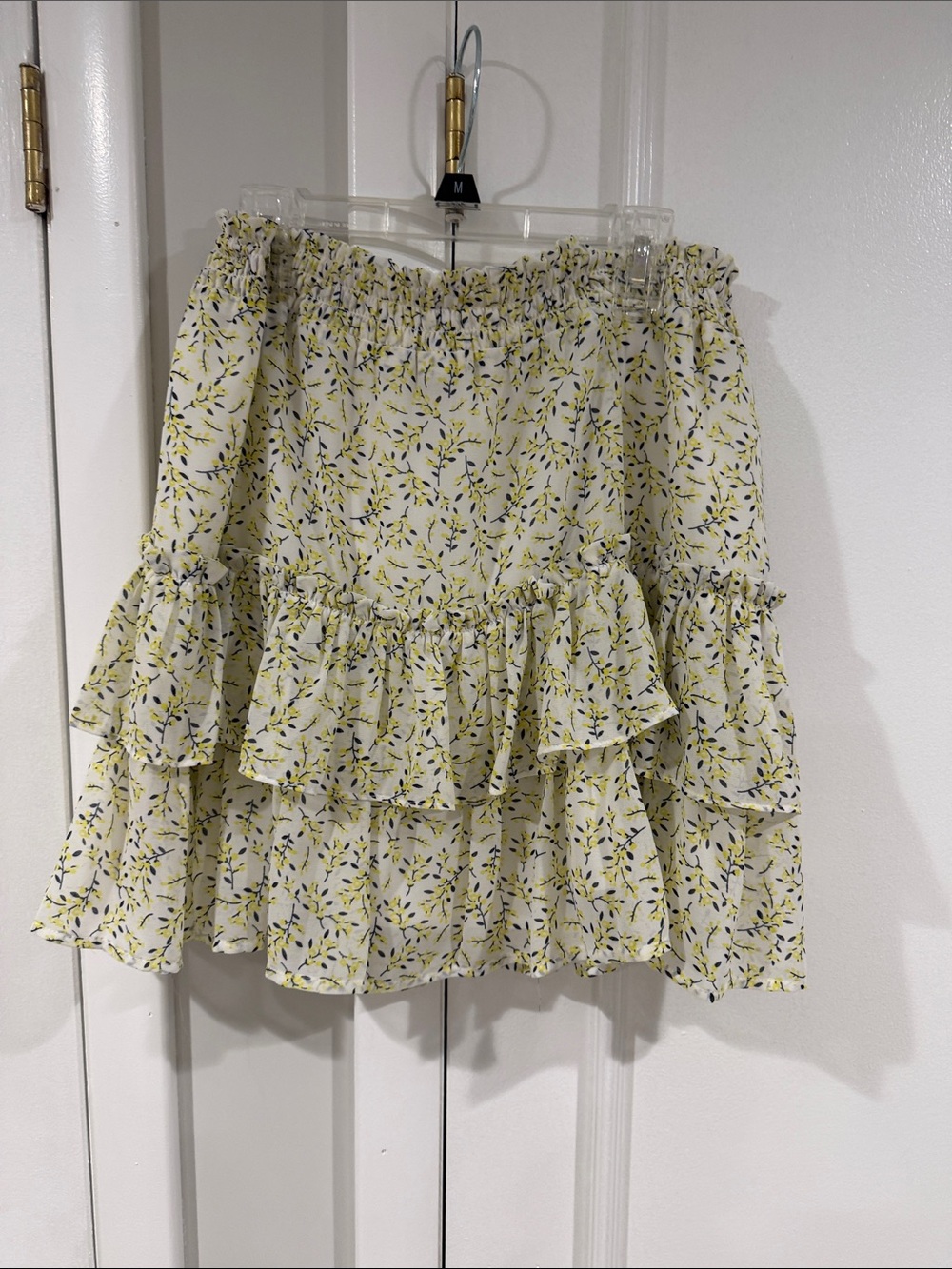 Aqua Cream Mini Skirt with Yellow & Navy Floral Print